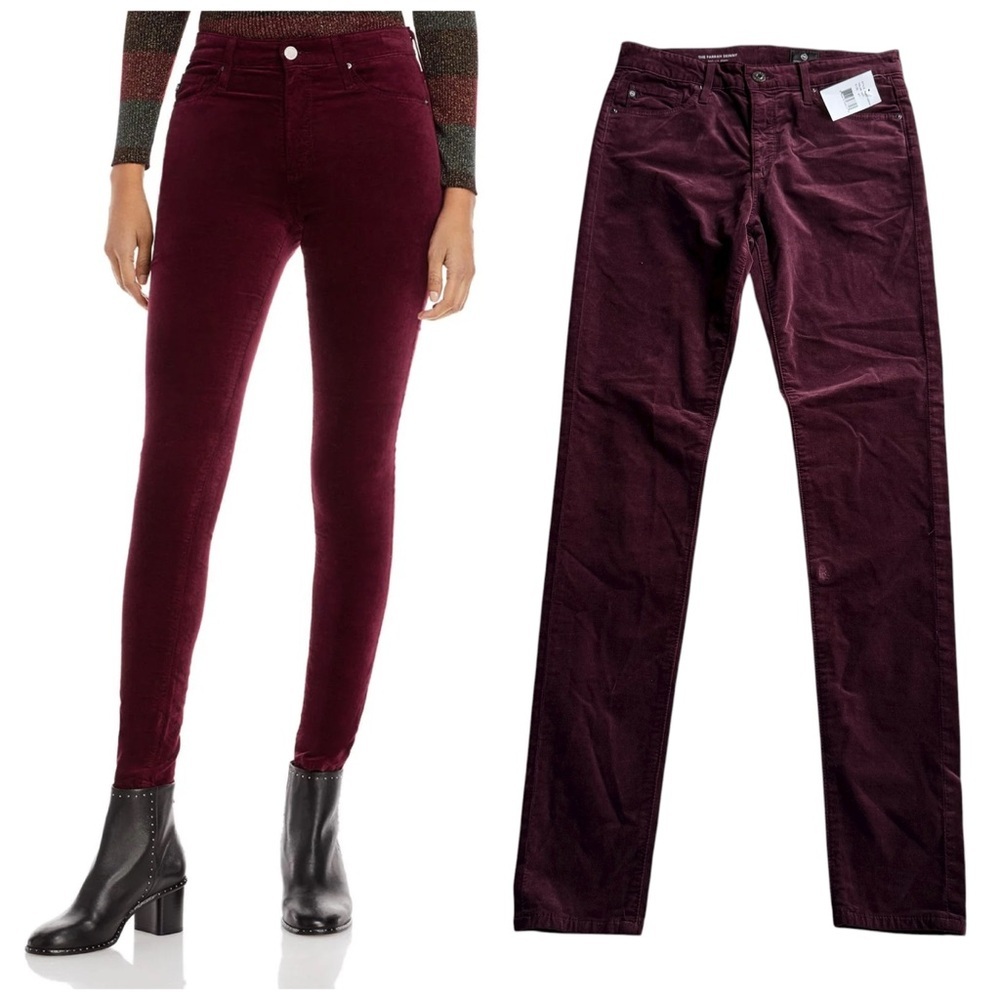 AG Adriano Goldschmied Velvet Farrah Skinny Jeans Wine Burgundy Size 27 NWT
